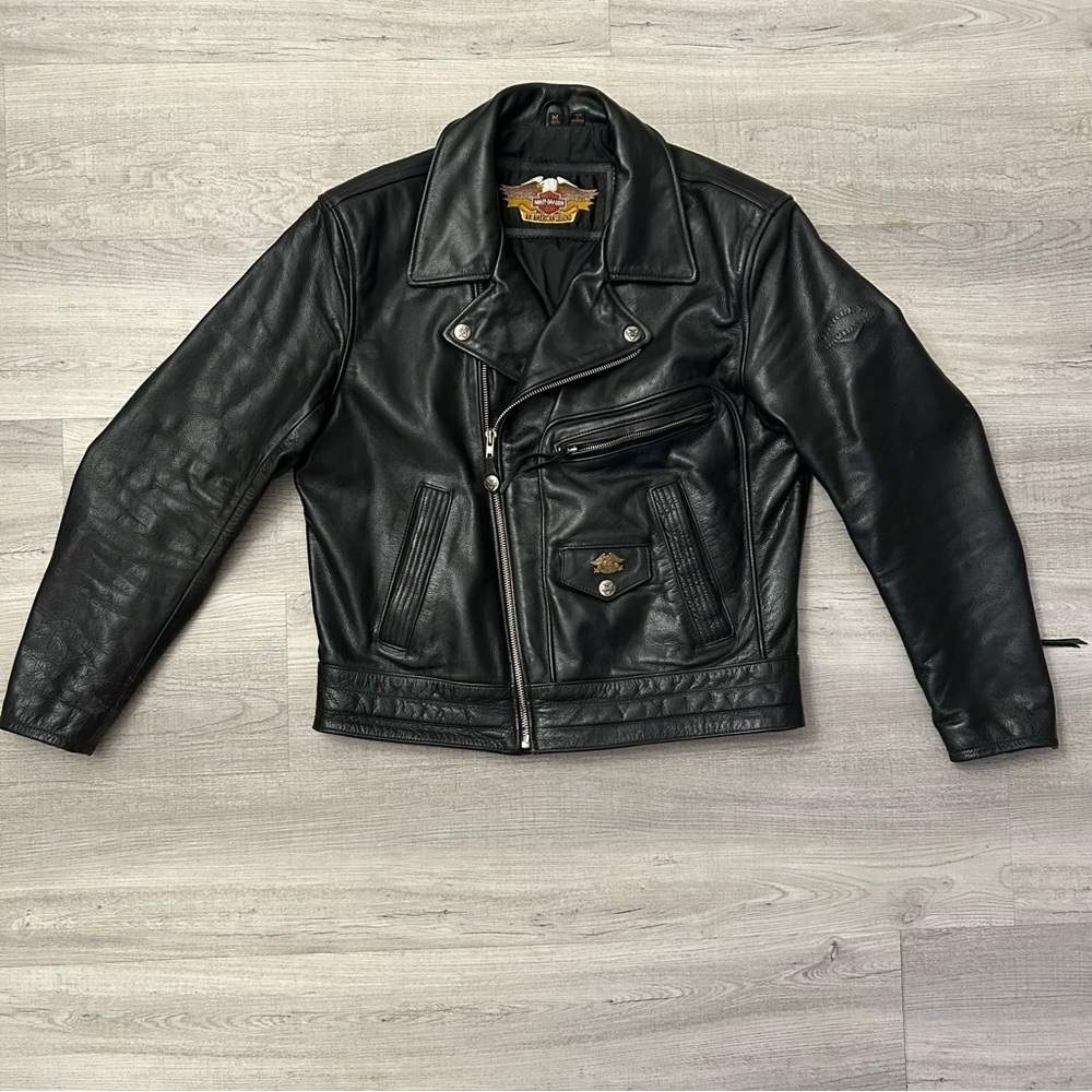 Vintage Harley Davidson Leather Jacket Black Men’s Size Medium M Pin